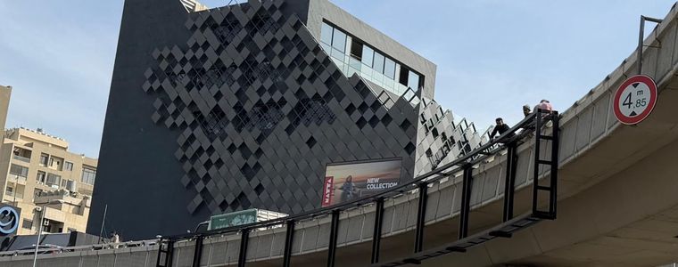 Perforated mesh LED building facade